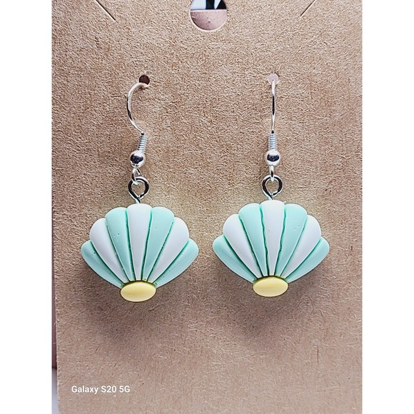 Handmade Jewelry - Handmade Mint Green White Pastel Seashell Drop Earrings Nautical Summer Beach